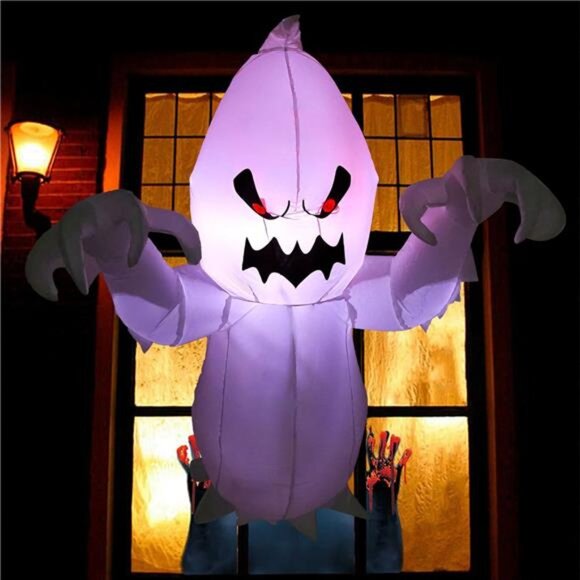 4.6 FT Halloween Inflatable Ghost with Build-in LEDs, Blow Up Flying Ghost - Picture 2 of 7